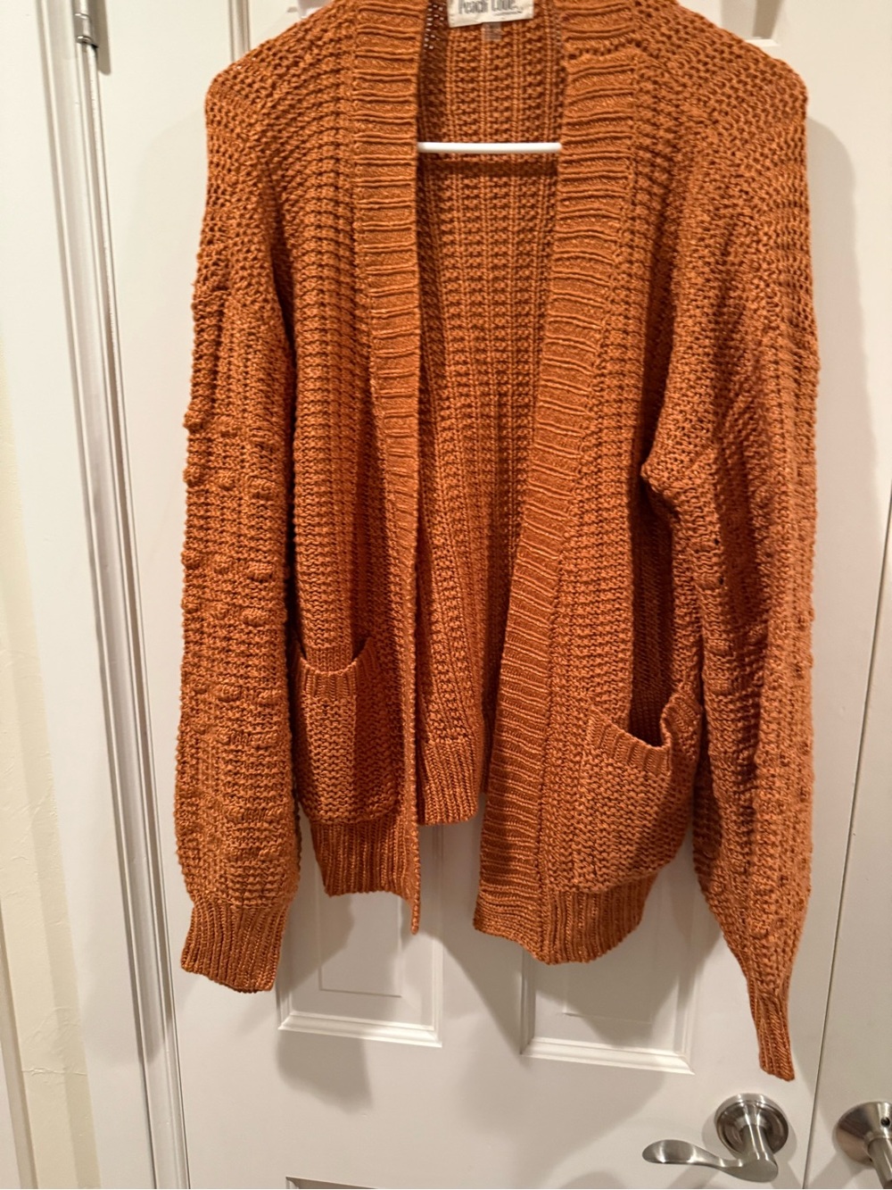 Peach Love California Open-Front Chunky Knit Cardigan Burnt Orange Medium
